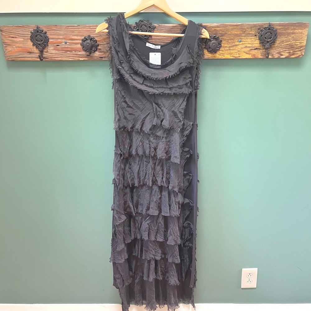 Gigi Moda Italy Silk Blend Ruffle Sleeveless Maxi Dress Chocolate Brown OSFA NEW